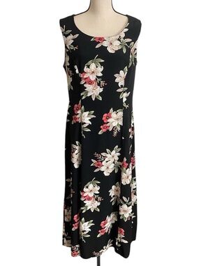 Vintage 90s Cimmaron Dress Floral Maxi Black Rayon Cottagecore Flowy Y2K